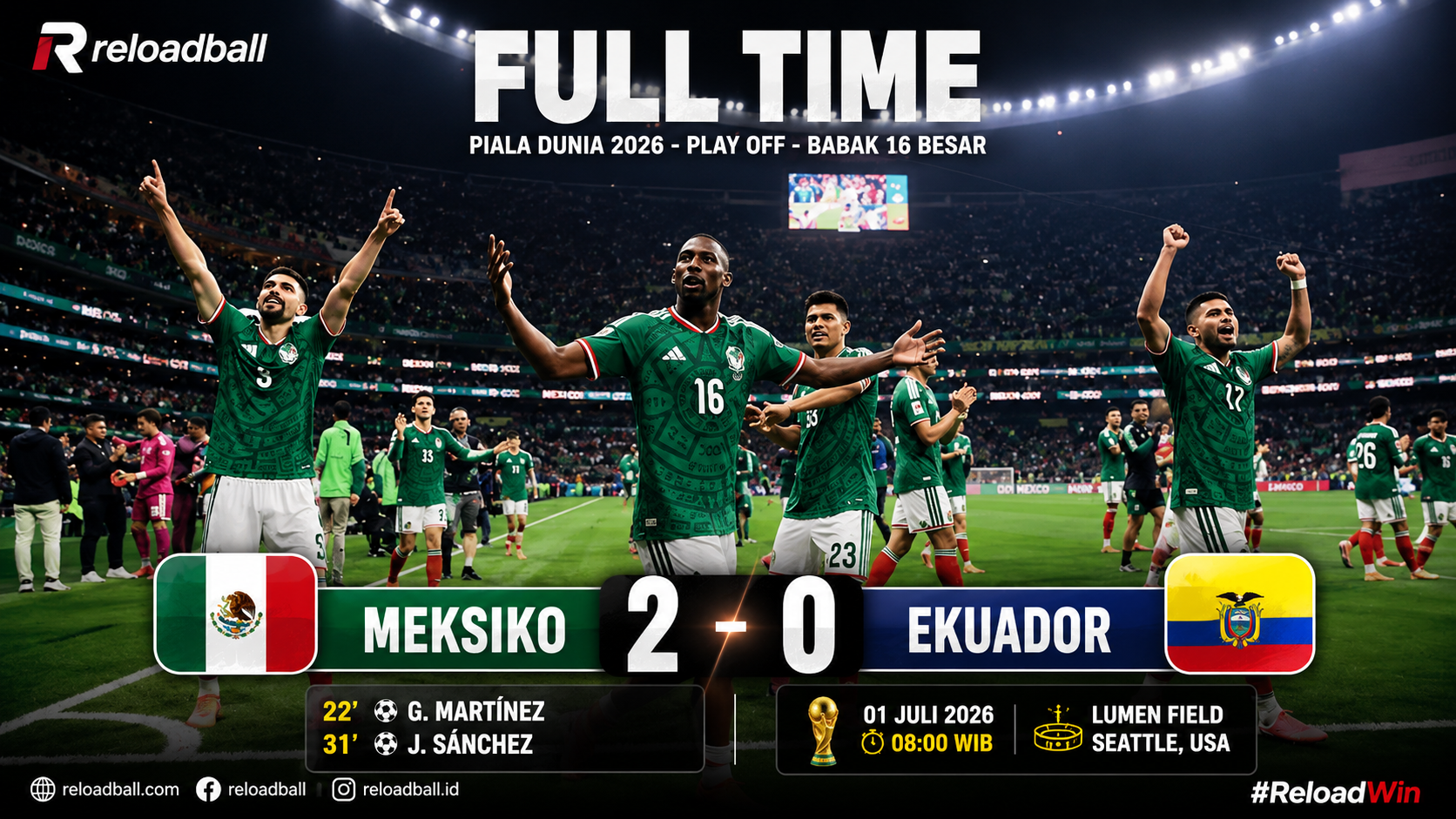 Hasil Meksiko vs Ekuador 2-0: El Tri Tampil Dominan dan Lolos ke Babak 16 Besar Piala Dunia 2026