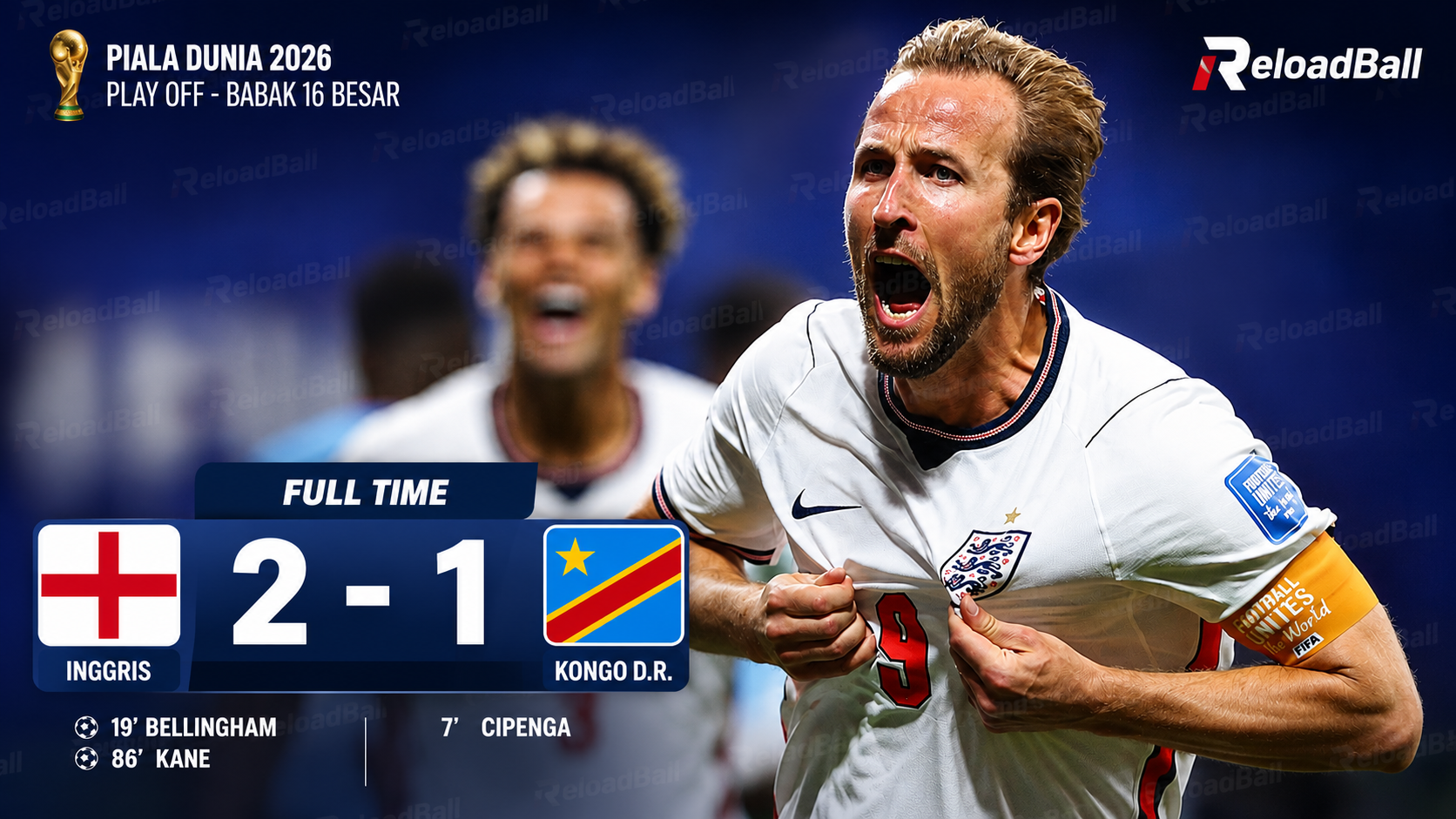 Hasil Inggris vs Kongo DR 2-1: Brace Harry Kane Antar The Three Lions ke Perempat Final Piala Dunia 2026