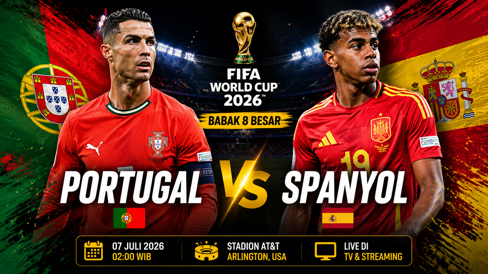 Prediksi Portugal vs Spanyol 7 Juli 2026: Analisa Pertandingan, Head to Head, Kondisi Tim dan Prediksi Skor Perempat Final Piala Dunia