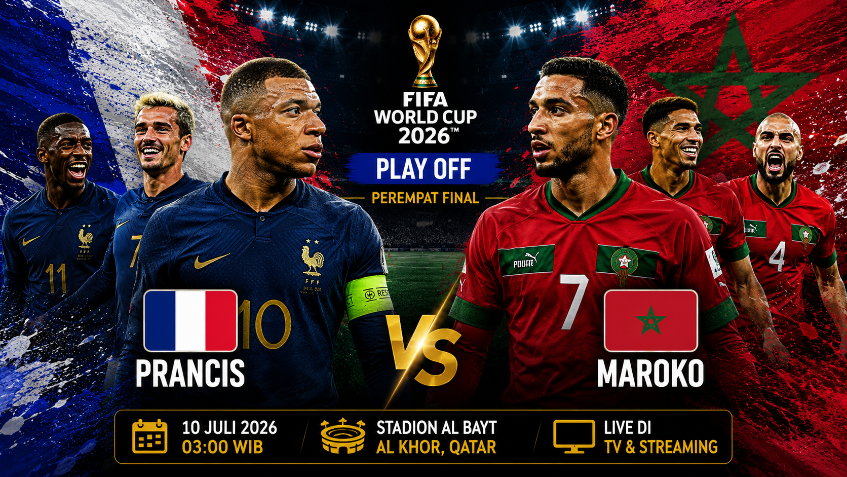 Prediksi Prancis vs Maroko 10 Juli 2026: Analisa Pertandingan, Head to Head, Susunan Pemain dan Prediksi Skor Semifinal Piala Dunia
